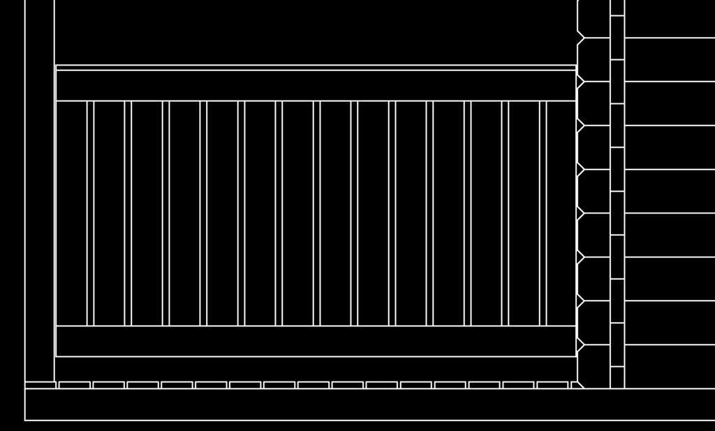 Luoman 20A 5200mm x 3850mm + terassi 5200mm x 1800mm Terassin kaiteet edessä Balustrad på veranda, framsida kaidepuun kiinnitys päältä, naula 2,8x75 fästing med spik