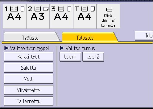 Tallennustulostus Tallennustulostustiedoston tulostaminen käyttöpaneelilta Tallennettuja asiakirjoja ei poisteta tulostuksen jälkeen. Lisätietoja asiakirjojen poistamisesta, katso Print. 1.