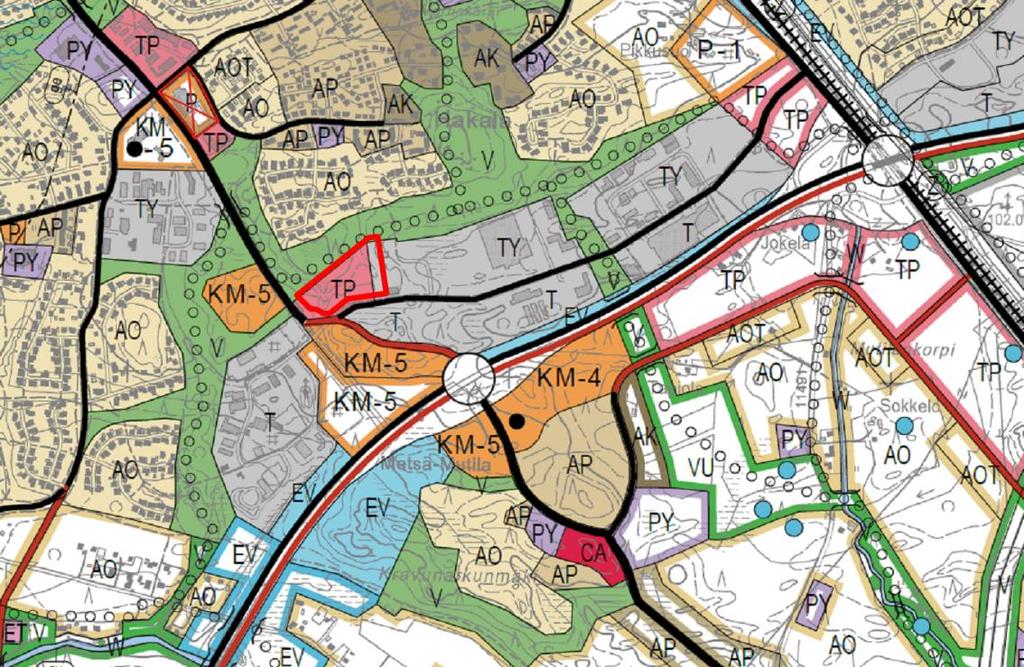 Ote keskustaajaman osayleiskaavasta, jossa suunnittelualue rajattu punaisella. 3.2.4.3 Ajantasa-asemakaava Alueen asemakaava 24:010 on tullut voimaan 10.8.