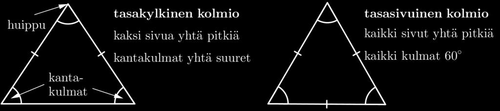 Täten kolmiokin voi siis olla teräväkulmainen kolmio, suorakulmainen kolmio tai tylppäkulmainen kolmio. Kolmion sivut ovat yleensä eri pituisia.